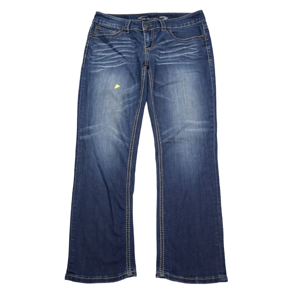 Seven 7 Jeans Womens 34 Blue Mid Rise 5 Pocket Design Slim Straight Faded Pants